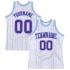 Custom White Purple Pinstripe Purple-Light Blue Authentic Basketball Jersey