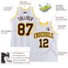 Custom White Brown Pinstripe Brown-Gold Authentic Basketball Jersey