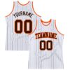 Custom White Brown Pinstripe Brown-Orange Authentic Basketball Jersey