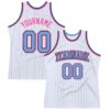 Custom White Light Blue Pinstripe Light Blue Black-Pink Authentic Basketball Jersey