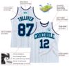 Custom White Teal Pinstripe Navy Authentic Basketball Jersey