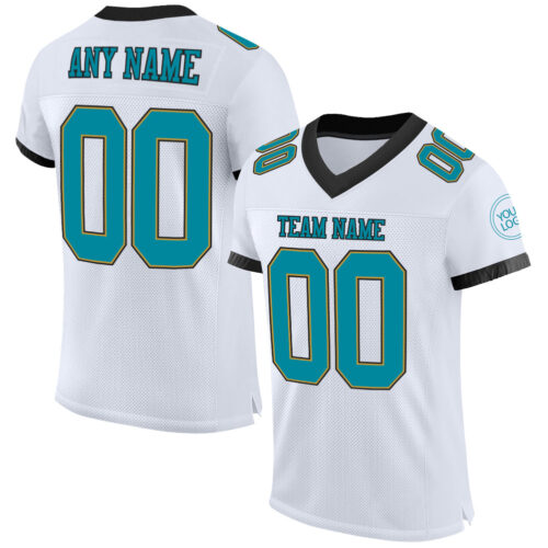 White1401 Custom White Teal Old Gold-Black Mesh Authentic Football Jersey