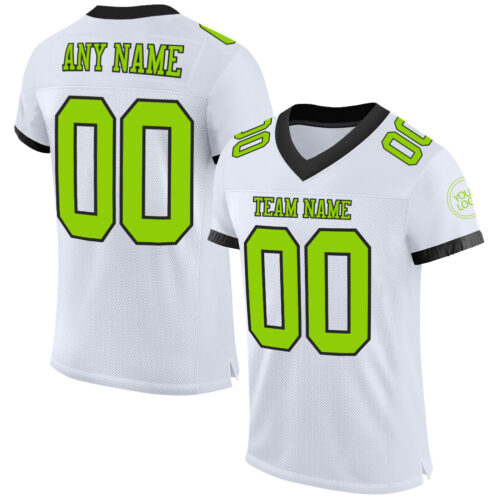 White1408 Custom White Neon Green-Black Mesh Authentic Football Jersey