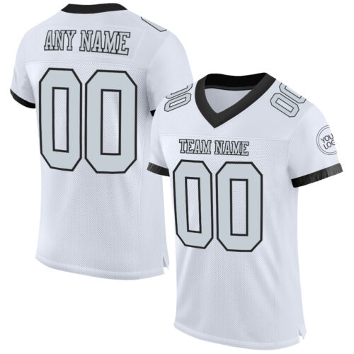 White1410 Custom White Silver-Black Mesh Authentic Football Jersey