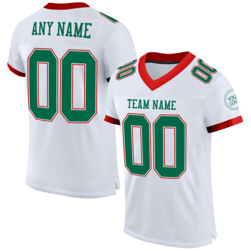 White1420 Custom White Kelly Green-Red Mesh Authentic Football Jersey