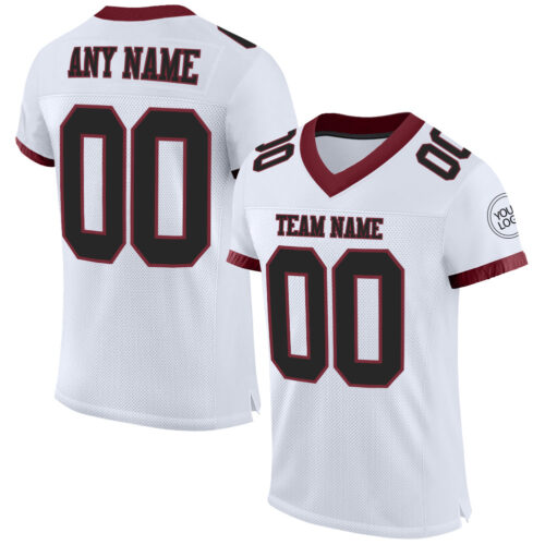 White1422 Custom White Black-Burgundy Mesh Authentic Football Jersey