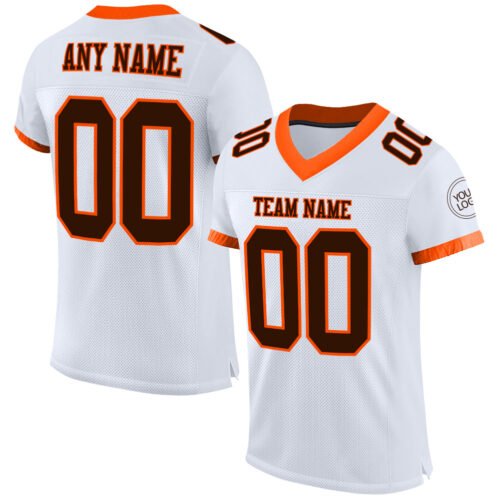 White1427 Custom White Brown-Orange Mesh Authentic Football Jersey