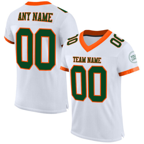 White1429 Custom White Green-Orange Mesh Authentic Football Jersey