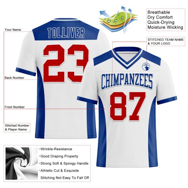 White1856-2 Custom White Red-Royal Authentic Football Jersey