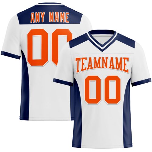 Custom White Orange-Navy Authentic Football Jersey