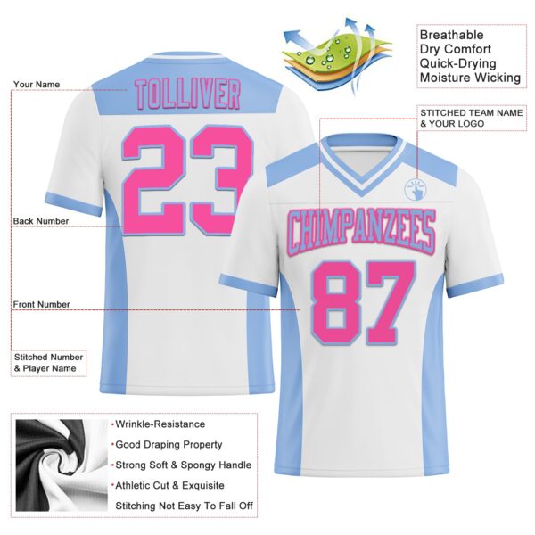 Custom White Pink-Light Blue Authentic Football Jersey