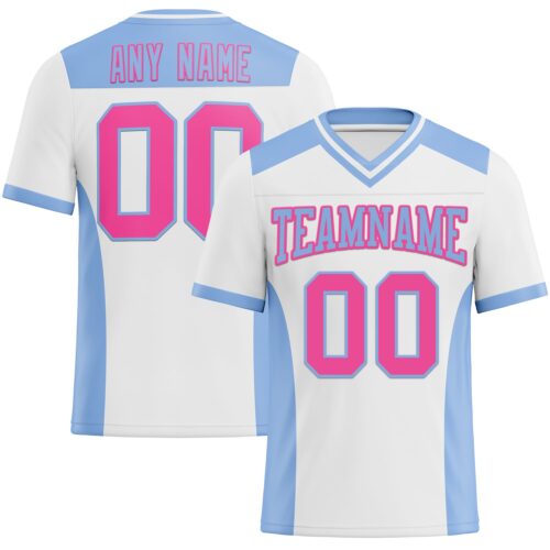White1858 Custom White Pink-Light Blue Authentic Football Jersey