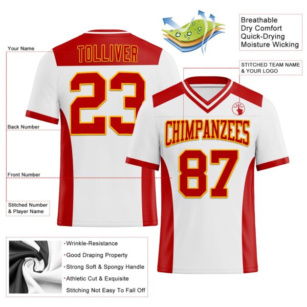 Custom White Red-Gold Authentic Football Jersey