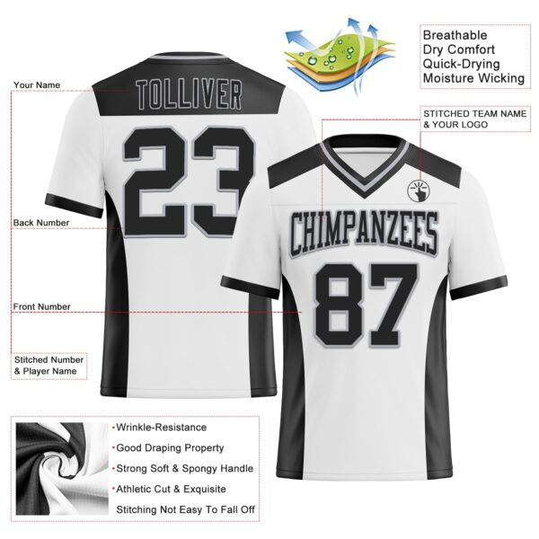 Custom White Black-Gray Authentic Football Jersey