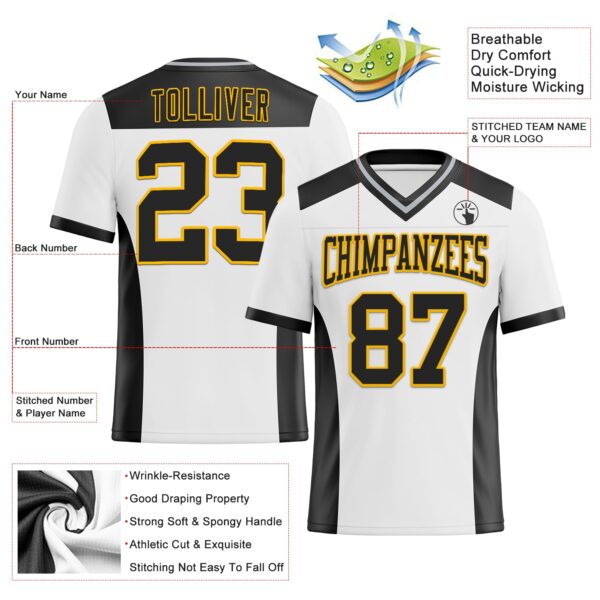 Custom White Black-Gold Authentic Football Jersey