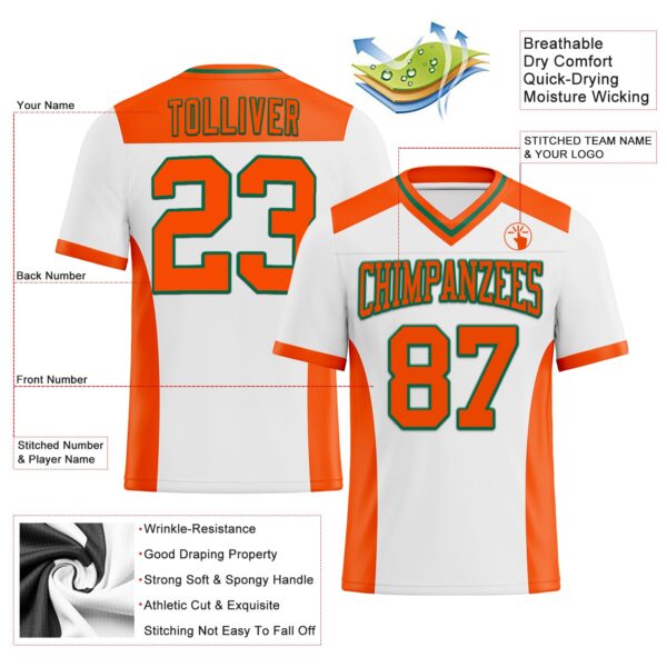 Custom White Orange-Kelly Green Authentic Football Jersey