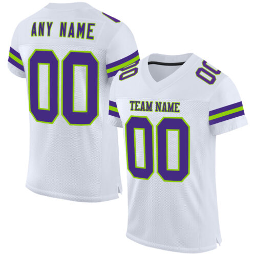 White2078 Custom White Purple-Neon Green Mesh Authentic Football Jersey