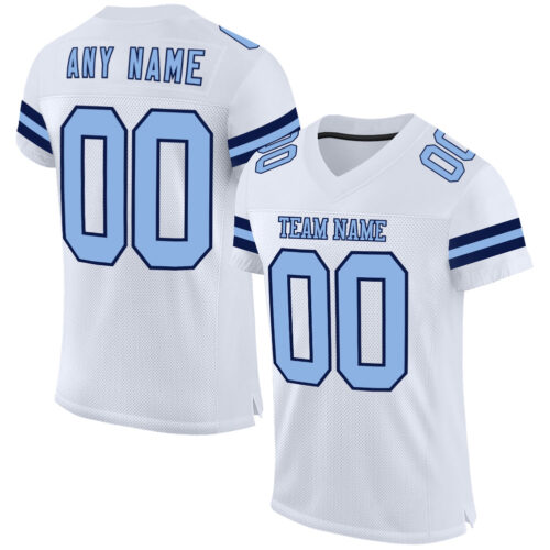 White2081 Custom White Light Blue-Navy Mesh Authentic Football Jersey