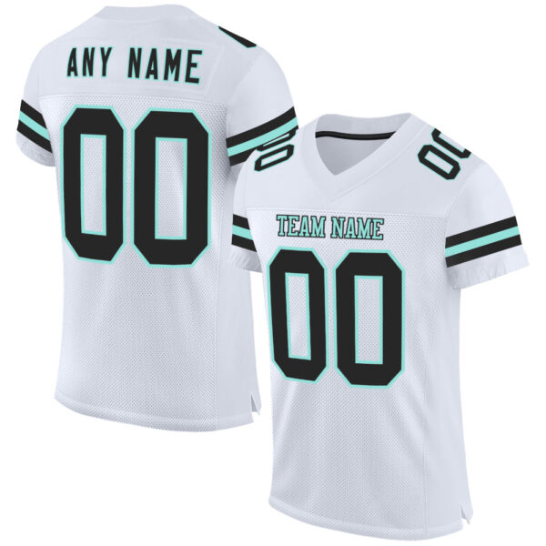 White2082 Custom White Black-Ice Blue Mesh Authentic Football Jersey