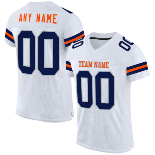 White2084 Custom White Navy Gray-Orange Mesh Authentic Football Jersey