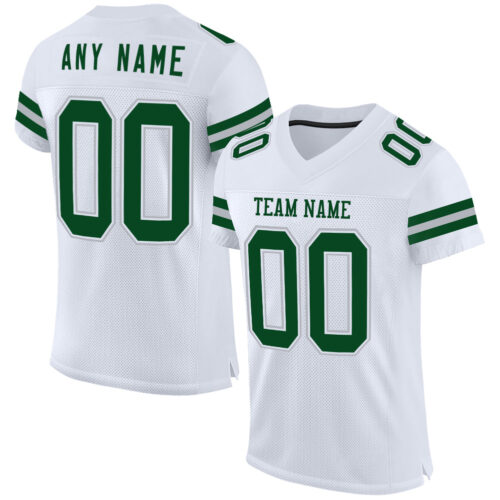 White2085 Custom White Green-Gray Mesh Authentic Football Jersey