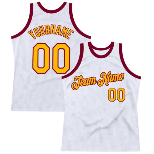 White2096 Custom White Gold-Maroon Authentic Throwback Basketball Jersey