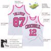 Custom White Pink-Black Authentic Throwback Basketball Jersey