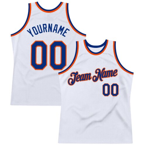 Custom White Royal-Orange Authentic Throwback Basketball Jersey