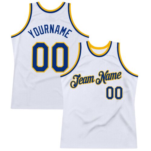 Custom White Royal-Gold Authentic Throwback Basketball Jersey