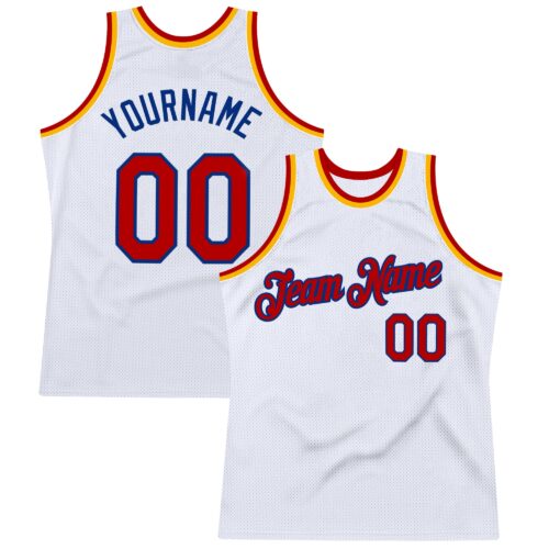 Custom White Red Royal-Gold Authentic Throwback Basketball Jersey