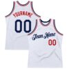 Custom White Navy-Red Authentic Throwback Basketball Jersey