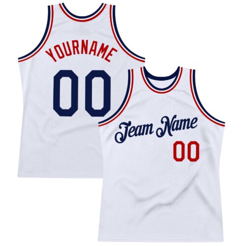 White2194 Custom White Navy-Red Authentic Throwback Basketball Jersey