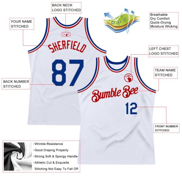 Custom White Royal-Red Authentic Throwback Basketball Jersey