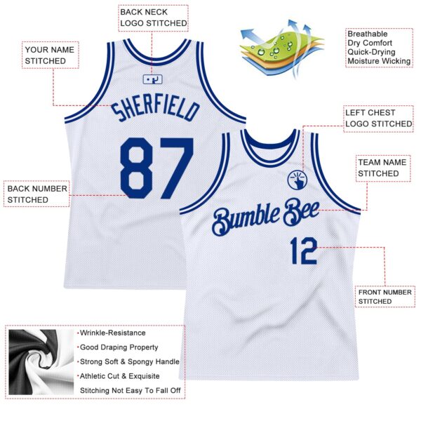Custom White Royal Authentic Throwback Basketball Jersey