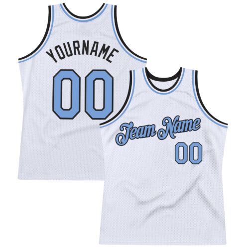 White2202 Custom White Light Blue-Black Authentic Throwback Basketball Jersey