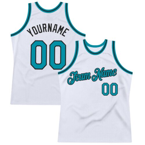 White2205 Custom White Teal-Black Authentic Throwback Basketball Jersey