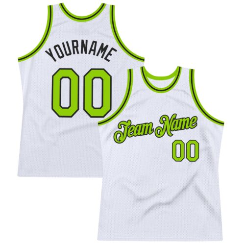 White2209 Custom White Neon Green-Black Authentic Throwback Basketball Jersey