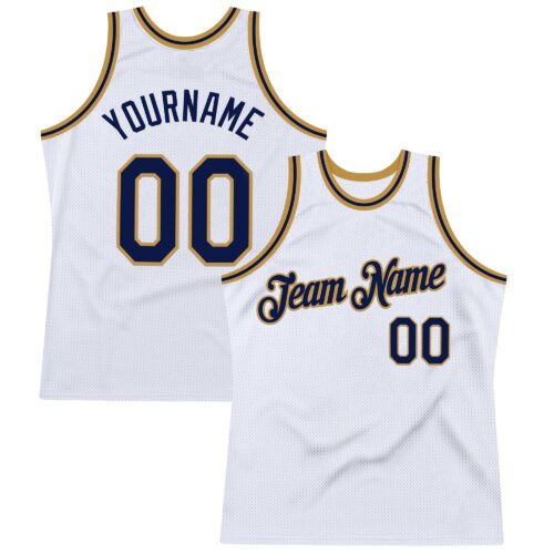 White2210 Custom White Navy-Old Gold Authentic Throwback Basketball Jersey