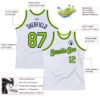 Custom White Neon Green-Navy Authentic Throwback Basketball Jersey