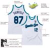 Custom White Navy-Teal Authentic Throwback Basketball Jersey