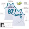 Custom White Teal-Navy Authentic Throwback Basketball Jersey