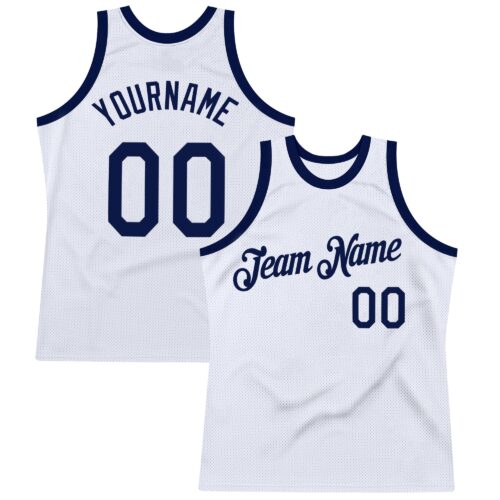 White2217 Custom White Navy Authentic Throwback Basketball Jersey
