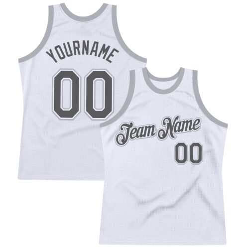 Custom White Steel Gray-Gray Authentic Throwback Basketball Jersey