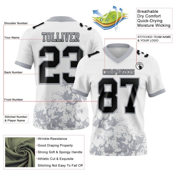 Custom White Black-Gray 3D Pattern Splash Authentic Football Jersey