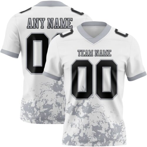 Custom White Black-Gray 3D Pattern Splash Authentic Football Jersey