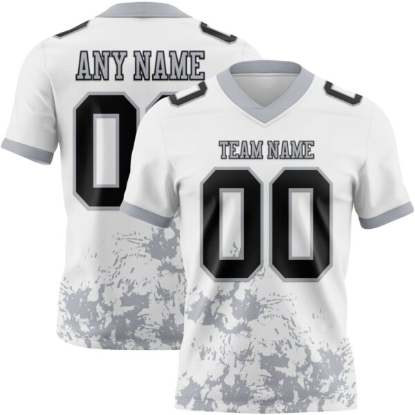 Custom White Black-Gray 3D Pattern Splash Authentic Football Jersey