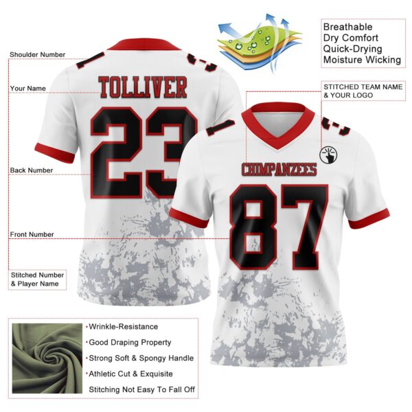 Custom White Black Gray-Red 3D Pattern Splash Authentic Football Jersey
