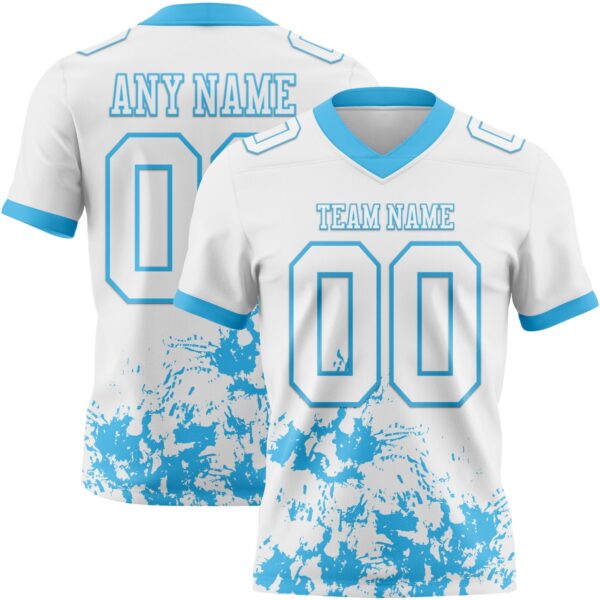 Custom White Sky Blue 3D Pattern Splash Authentic Football Jersey