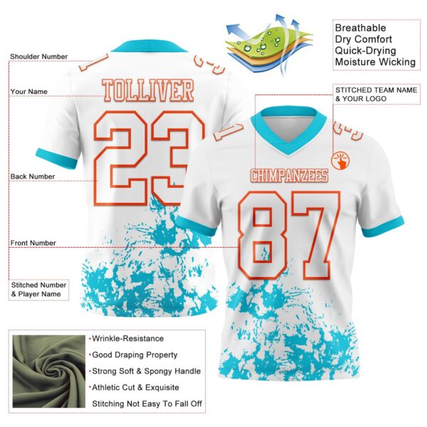 Custom White Lakes Blue-Orange 3D Pattern Splash Authentic Football Jersey
