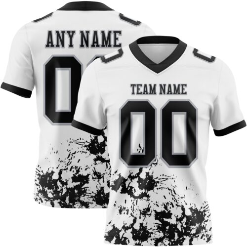 Custom White Black-Gray 3D Pattern Splash Authentic Football Jersey